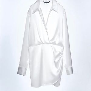 Zara white short satin effect dress size Small